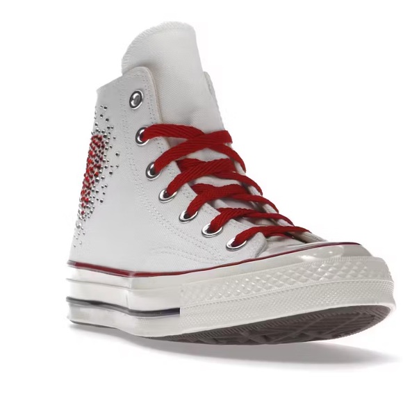 White Converse High Top with Red Crystal Heart - Picture 2 of 4